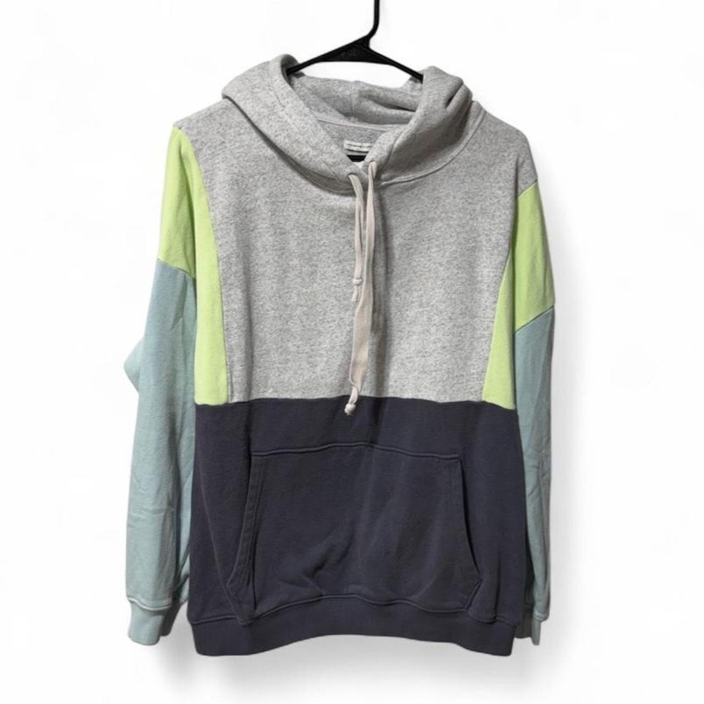 American Eagle Colorblock Ahh-mazingly Soft Hoodie Grey Neon Blue Medium